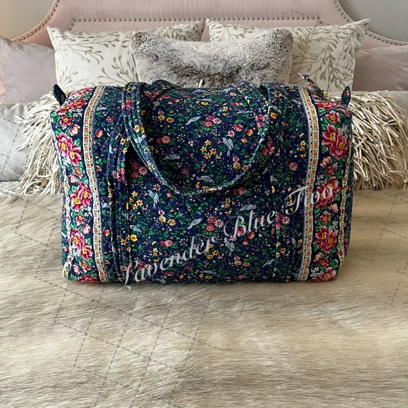 Vera Bradley Handbags - Vintage VERA BRADLEY Bluebird 1998 Original Duffle Bag Blue Green Floral Quilted